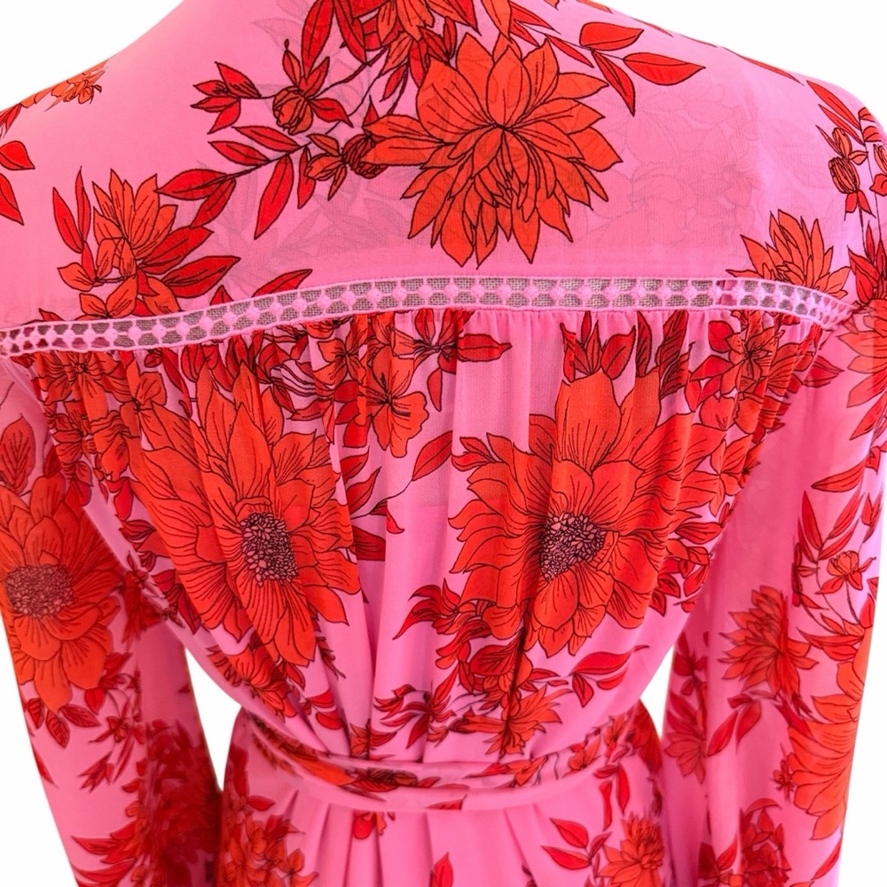 CAbi Pink/Red Chiffon Floral "Drama" Wrap Style Midi Dress #5614 S - Picture 10 of 12